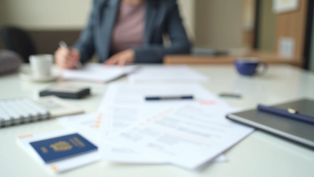 Documentos e passaporte numa mesa de trabalho